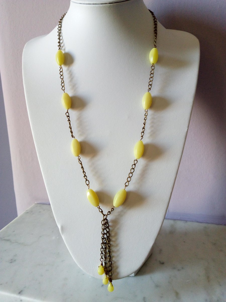 SALE- OLIVE JADE AND BRONZE  NECKLACE - JADE NECKLACE - TASSELE - FREE SHIPPING