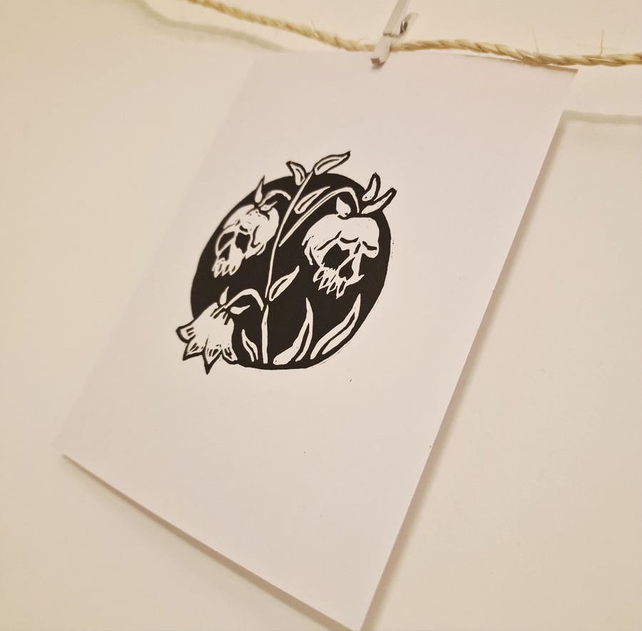 Lily of the Valley Skulls Mini Lino Print