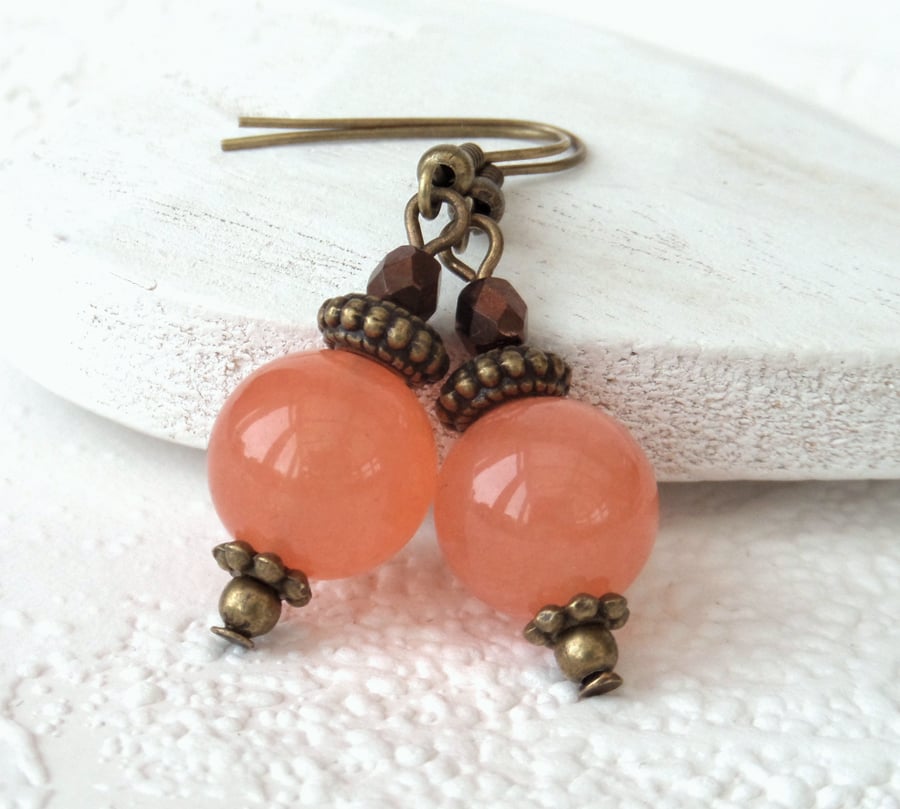 Vintage inspired earrings, with jade and crystal