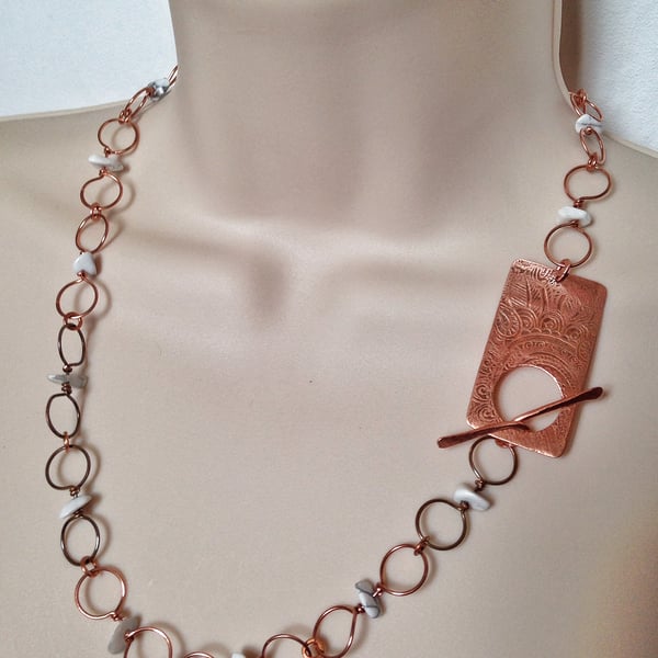 Boho White bead Mandala clasp necklace 