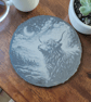 Highland Cow Moon Slate Coaster – Scottish Cow Under Moon – Rustic Nature Decor