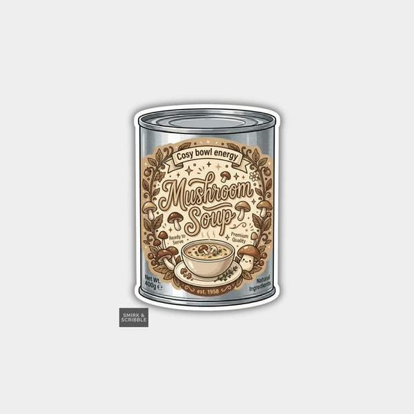 Grocery Food Tin Vinyl Sticker For Adults - Mushroom Soup