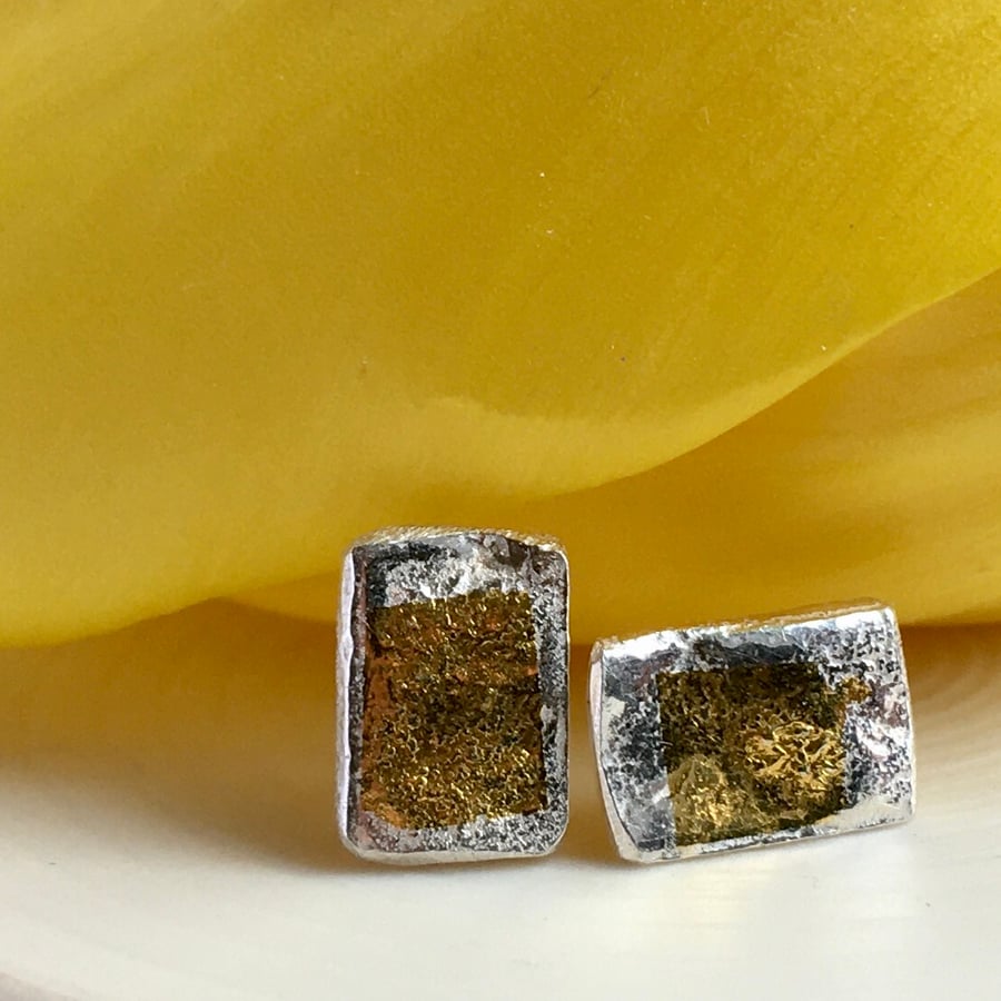 handmade recycled eco-silver and 23.5 c gold studs