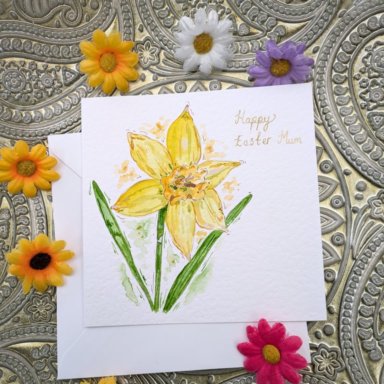 Daffodil hand-painted personalised Easter Card