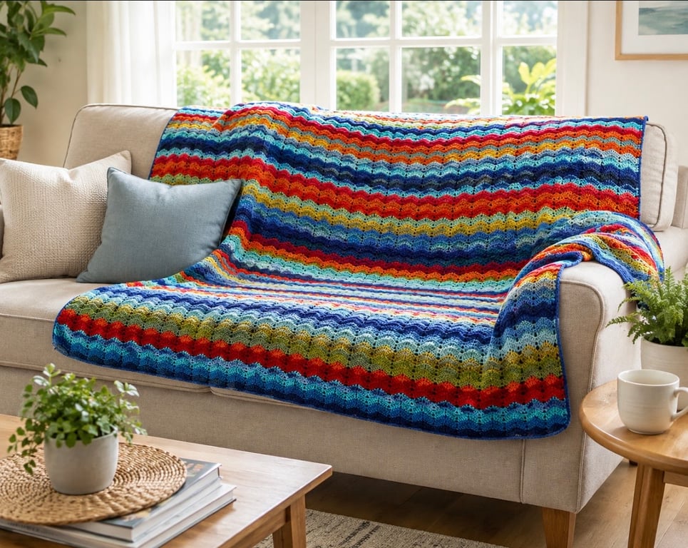 Handmade Rainbow Crochet Blanket – Colourful Bedspread or Throw