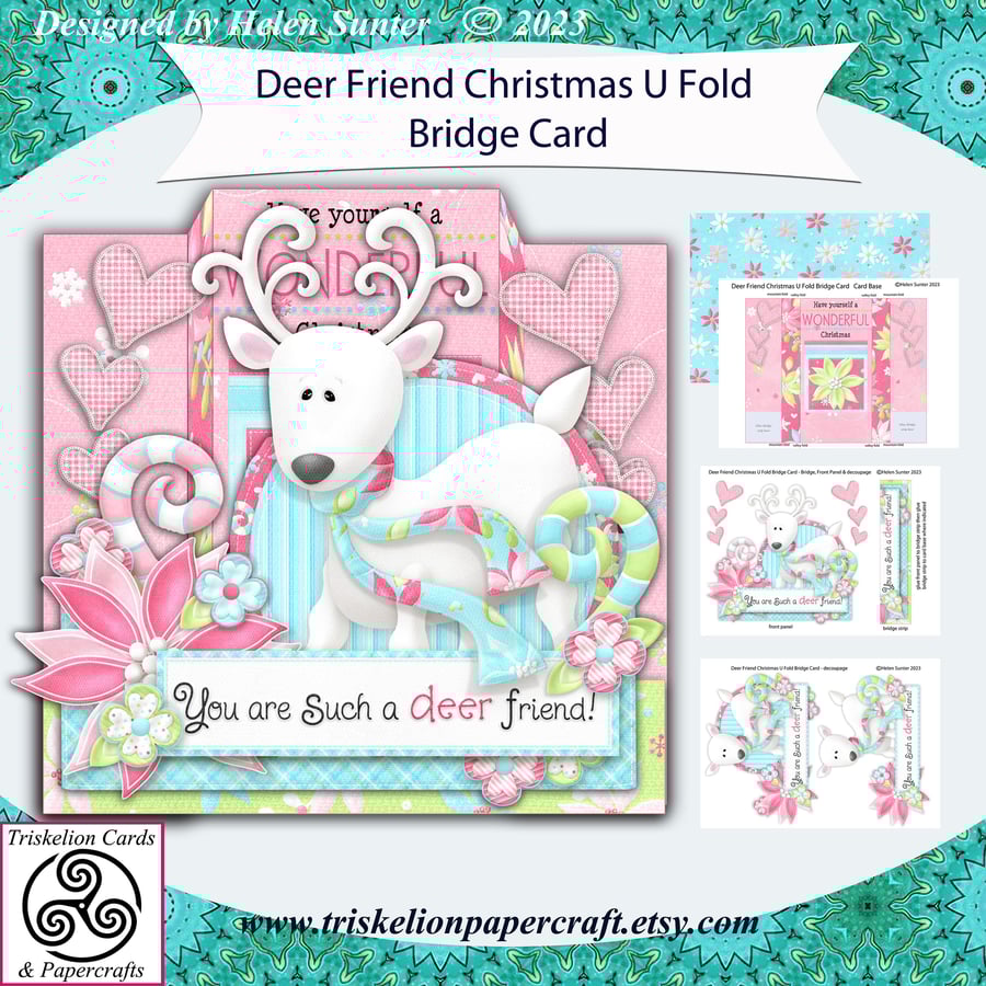 Printable Deer Friend Christmas U-Fold Bridge Card Making Kit, Dear Friend