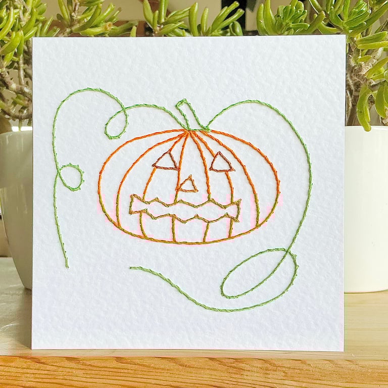 Hand Sewn Card. Pumpkin Card. Halloween Card. Pumpkin. Halloween. Blank Card.