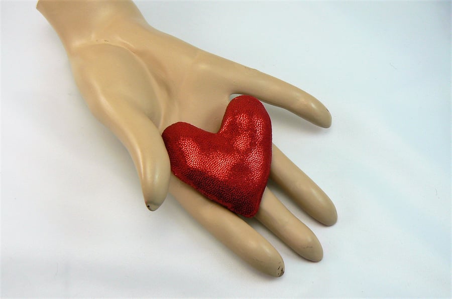 Red heart Brooch (shiny metallic fabric)