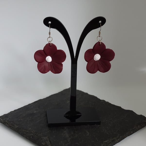 Burgundy Flower Earrings 