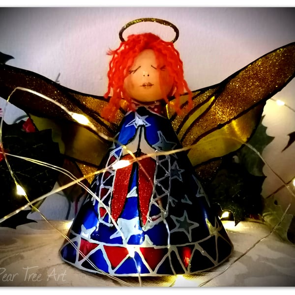 Handmade Blue Tin Angel large Christmas tree topper