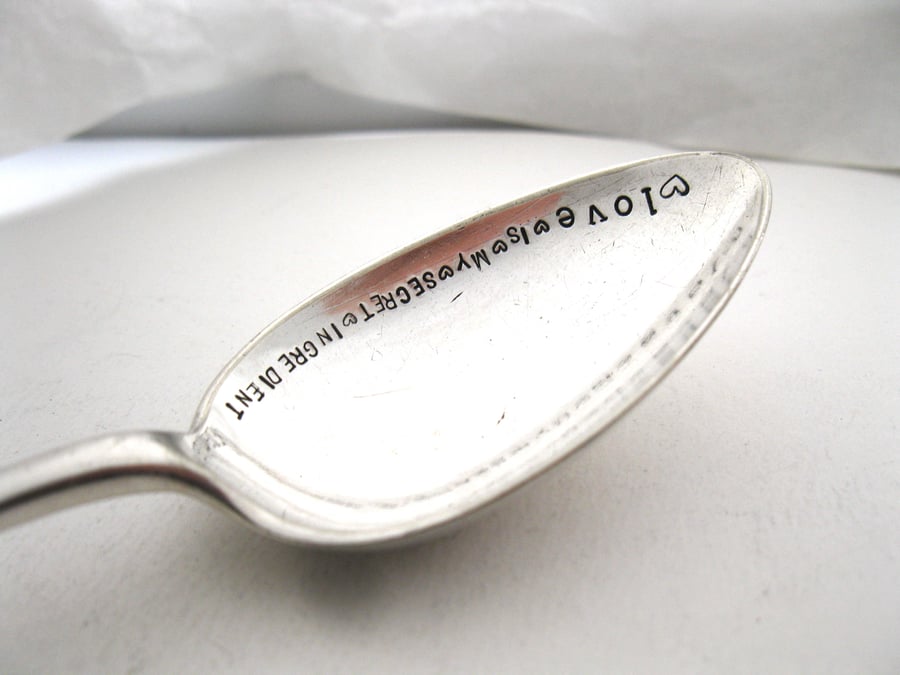 Handstamped Dessertspoon, Love Is My Secret Ingredient