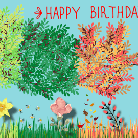 Four Seasons Tree Birthday Card.