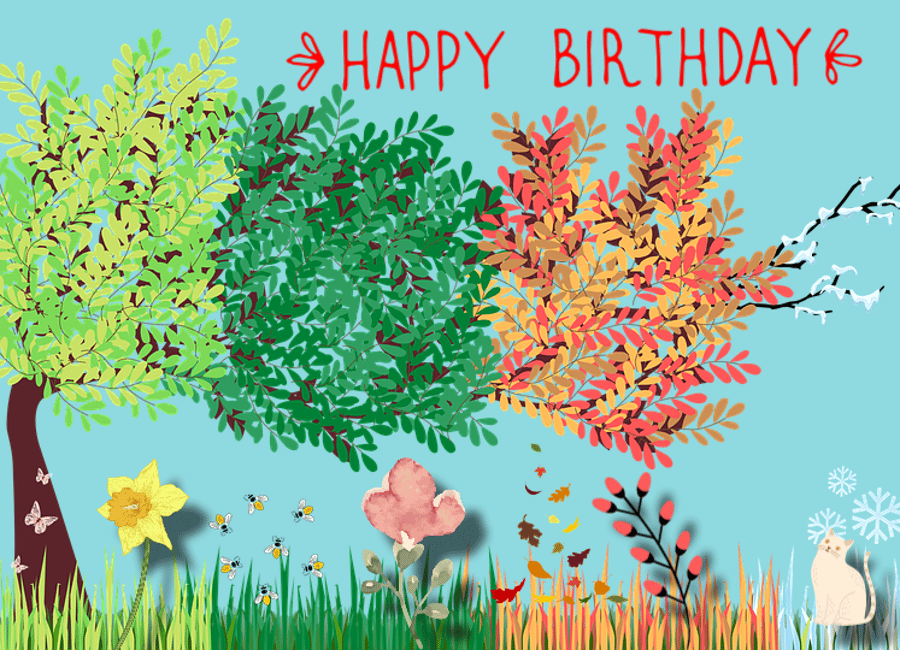 Four Seasons Tree Birthday Card.