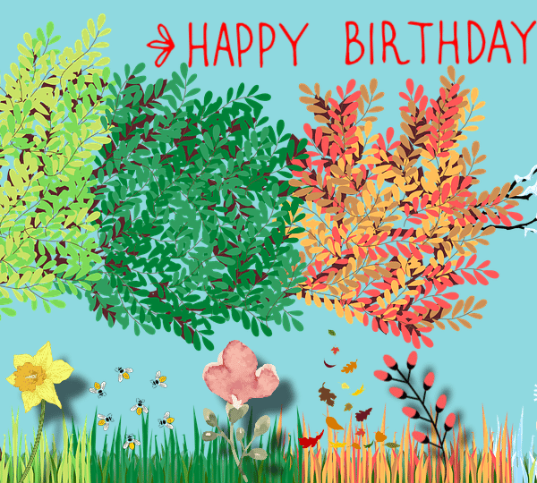 Four Seasons Tree Birthday Card.