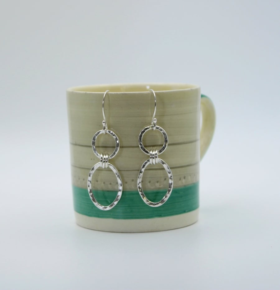 Sterling Silver Circle and Oval Drop Earrings