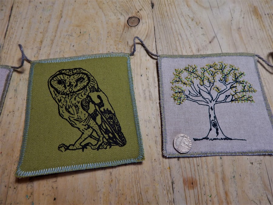 Barn Owl and Tree wall hanging 76cm- Screen printed Bunting