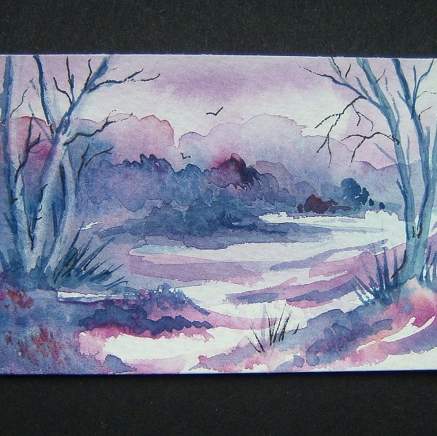 purple fantasy landscape art painting aceo ref 118