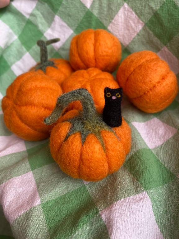 Felted Pumpkin - gift perfect for Autumn and Halloween, optional black cat. 