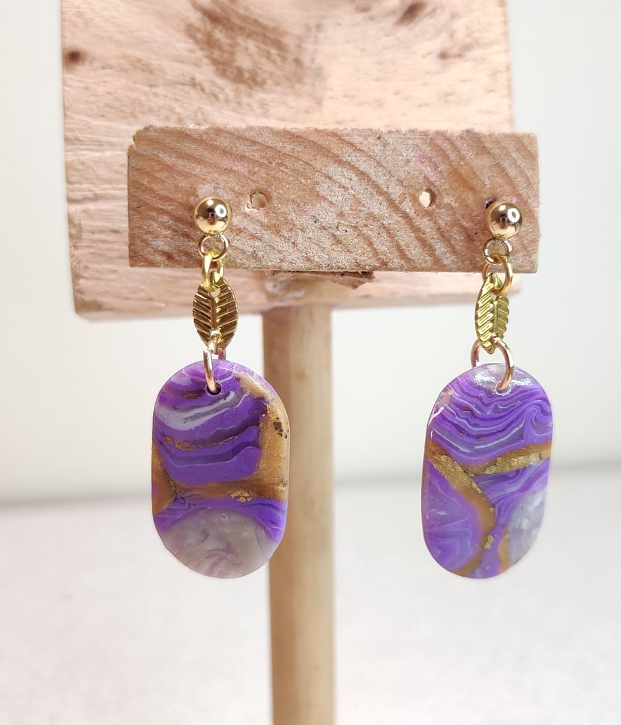 Geode slice swirl pill dangle polymer clay earrings