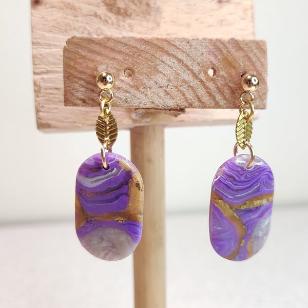 Geode slice swirl pill dangle polymer clay earrings