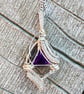 Silver wire wrapped Trilliant cut Amethyst gemstone pendant - Image 1