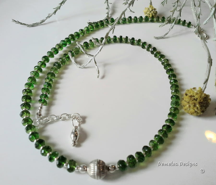 AAA Grade 30ct Faceted Russian Diopside Sterling Silver Necklace