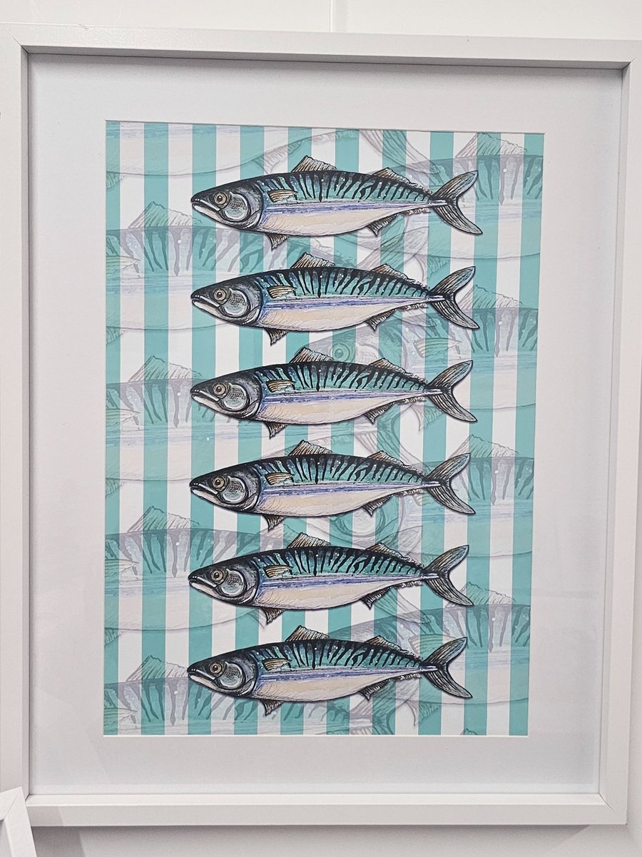 Mackerel fish seafood striped art Print