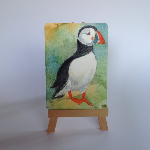 ACEO Puffin original watercolour