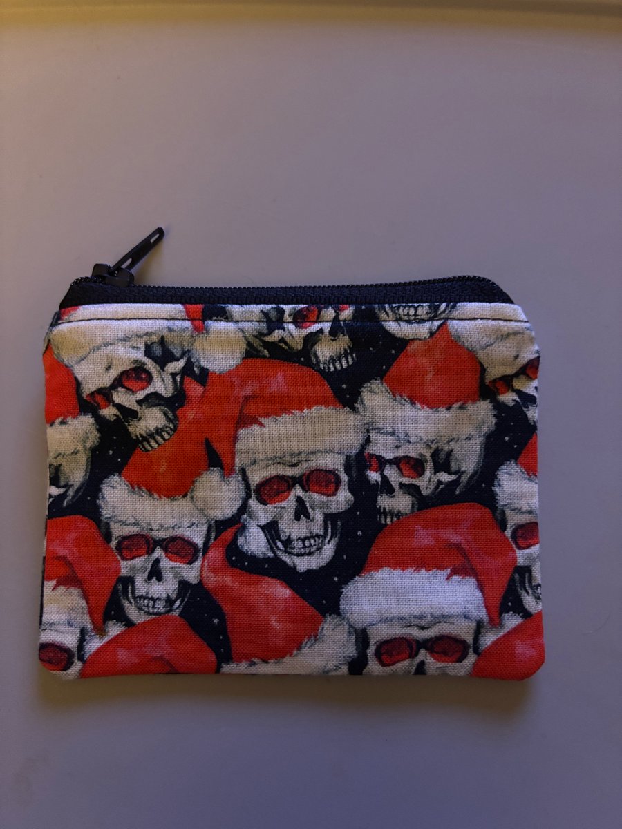 Handmade Christmas skulls coin purse, fully lined with zip closure 