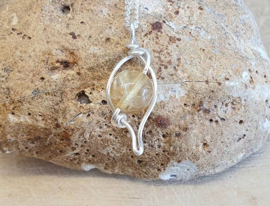Small wire leaf Citrine pendant. Wire wrapped necklace. November Birthstone.