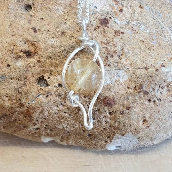 Small wire leaf Citrine pendant. Wire wrapped necklace. November Birthstone.