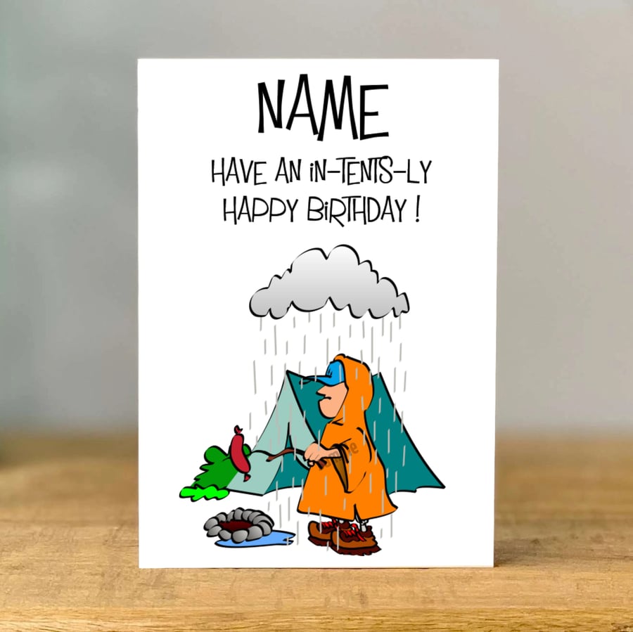 Personalised Camping Birthday Card, mum, dad, grandad, gran, son, daughter,