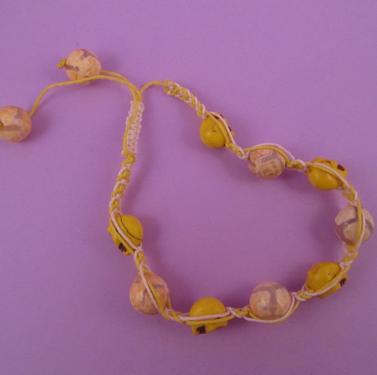 Yellow Skull Macrame Bracelet - Folksy