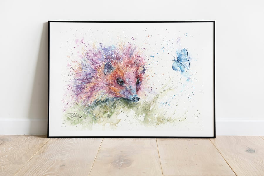 Hedgehog & Butterfly, A Ltd Edition Fine Art Print from an Original Watercolour