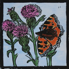 Large tortoiseshell Butterfly lino print, limited edition