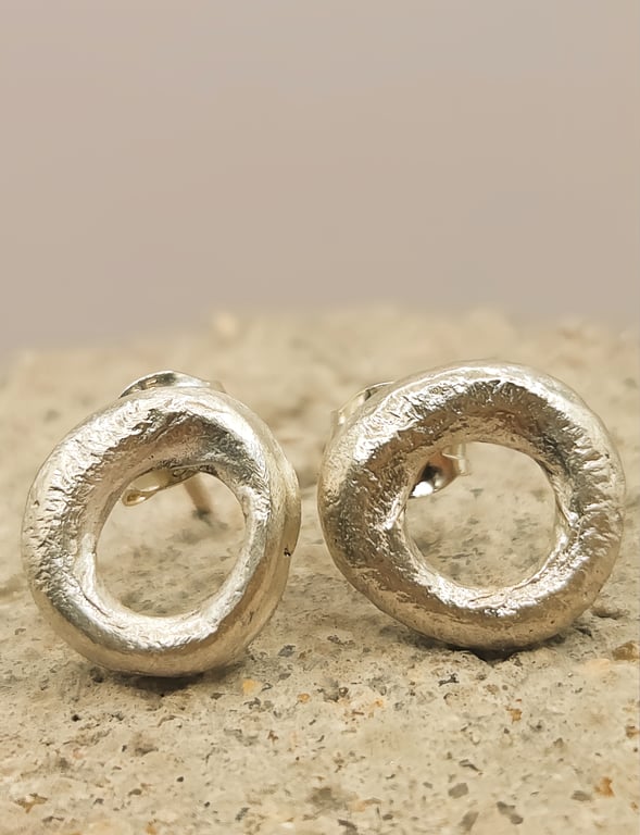 Sterling Silver Circle Stud Earrings - Organic Irregular Round Studs