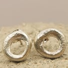 Sterling Silver Circle Stud Earrings - Organic Irregular Round Studs