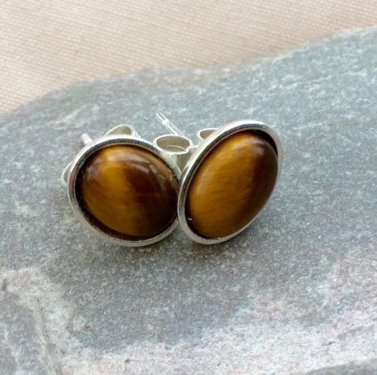 Sterling Silver Oval Stud Earrings with Tiger's... - Folksy