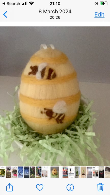 Needle Felted Wool Large Bee Easter Egg