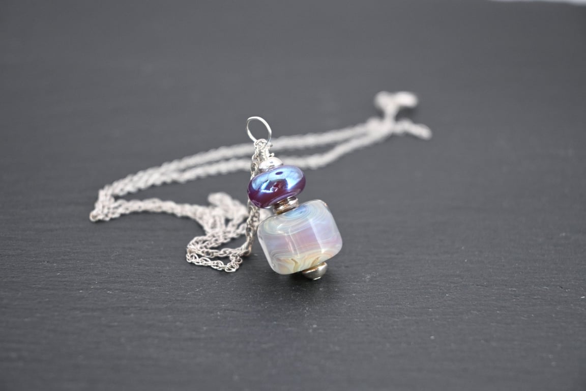 lampwork glass pendant necklace, pale lilac