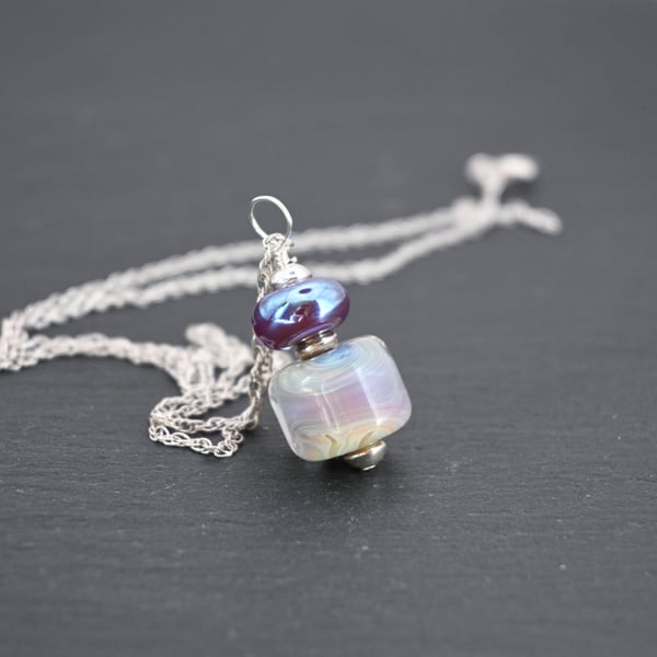 lampwork glass pendant necklace, pale lilac