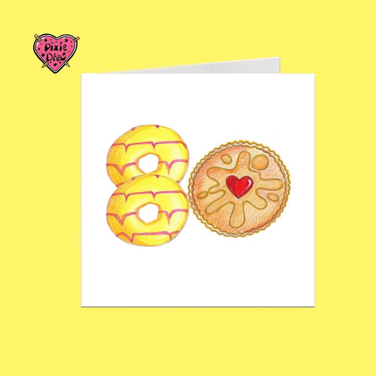 80th birthday card with British biscuits