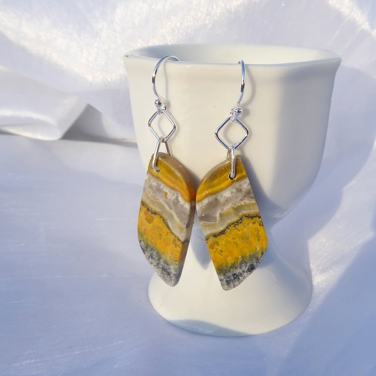Yellow & Grey Bumblebee Jasper and Sterling Silver Earrings