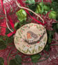 Robin and snowdrop hand-painted log slice Christmas decoration  - Image 3