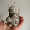 Rabbit egg cup embroidered pin cushion