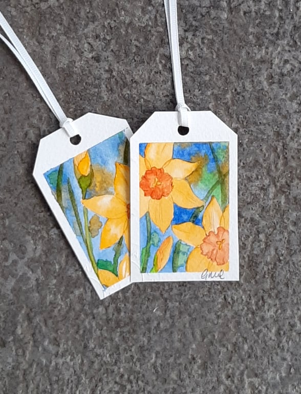 Gift Tags. Pack Of Two Luggage Style. Daffodils Spring Flowers