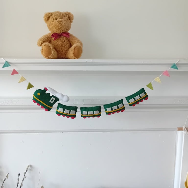 Hand Sewn Garland of a Steam Train