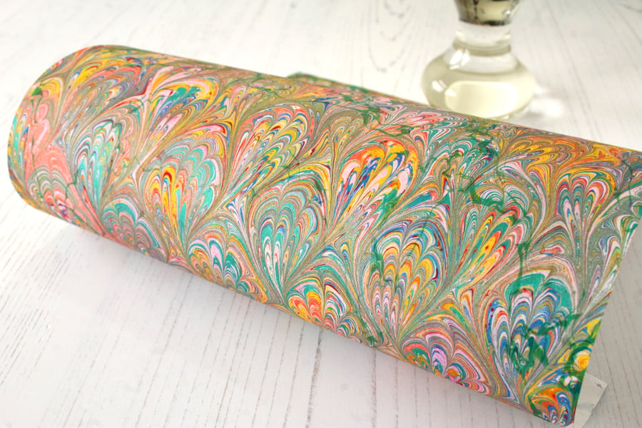 A4 Marbled paper sheet double marbled peacock stone pattern slight second
