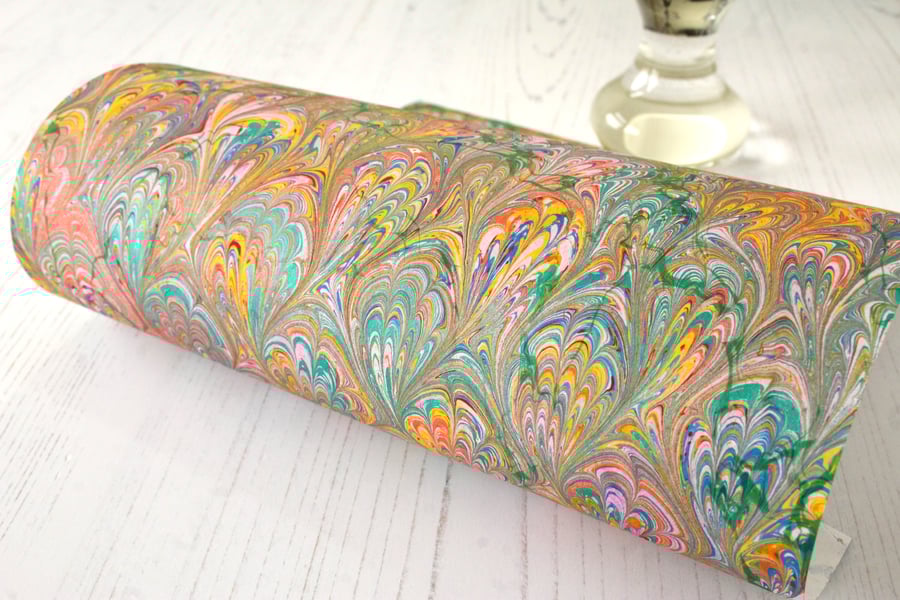 A4 Marbled paper sheet double marbled peacock stone pattern slight second