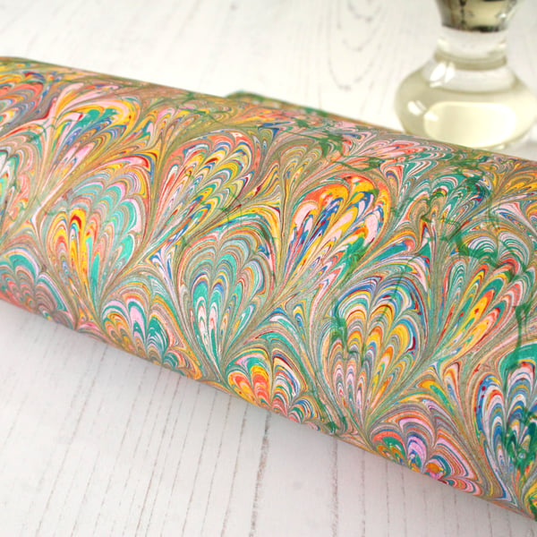 A4 Marbled paper sheet double marbled peacock stone pattern slight second